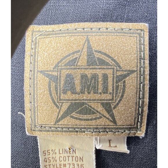 AMI Vest Vintage Black Pockets Linen Cotton Zip Up Size Large Western Country - Picture 2 of 7